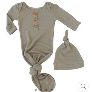 Caden Lane EUCALYPTUS WAFFLE BAMBOO NEWBORN BABY KNOT GOWN